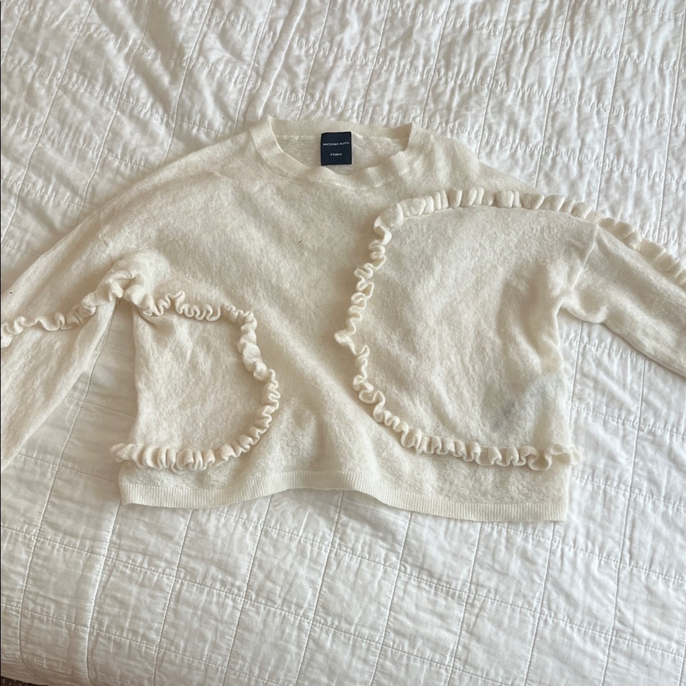 Massimo Dutti Cream Ruffle Sweater